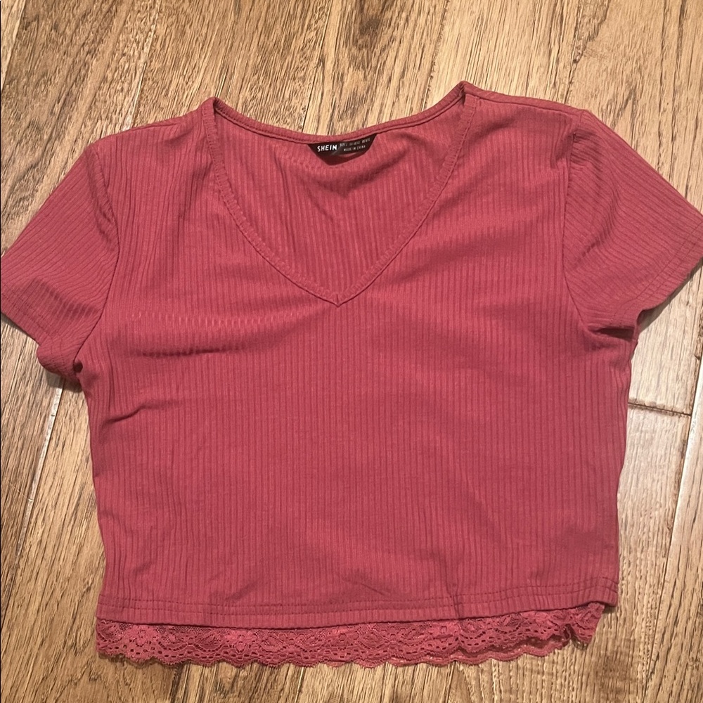 SHEIN Pink Cropped Short Sleeve Tee